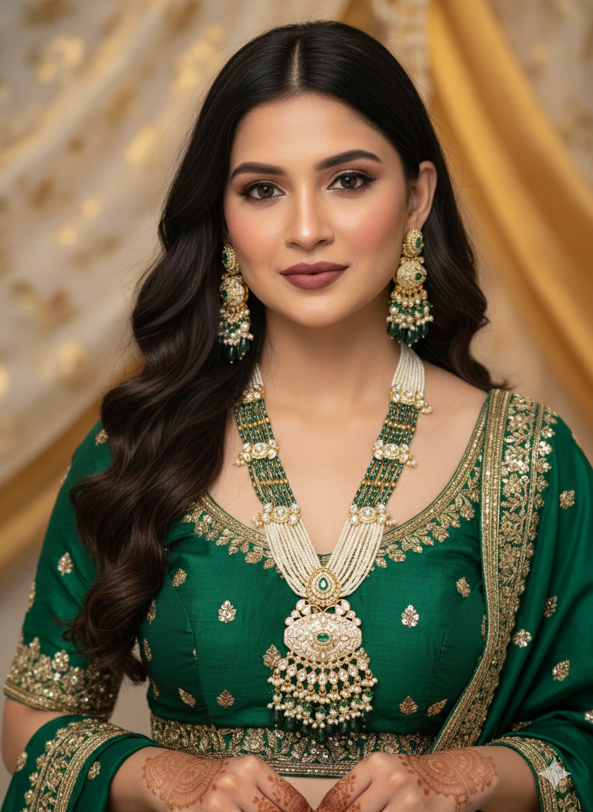 Kundan Polki Green Beaded Set