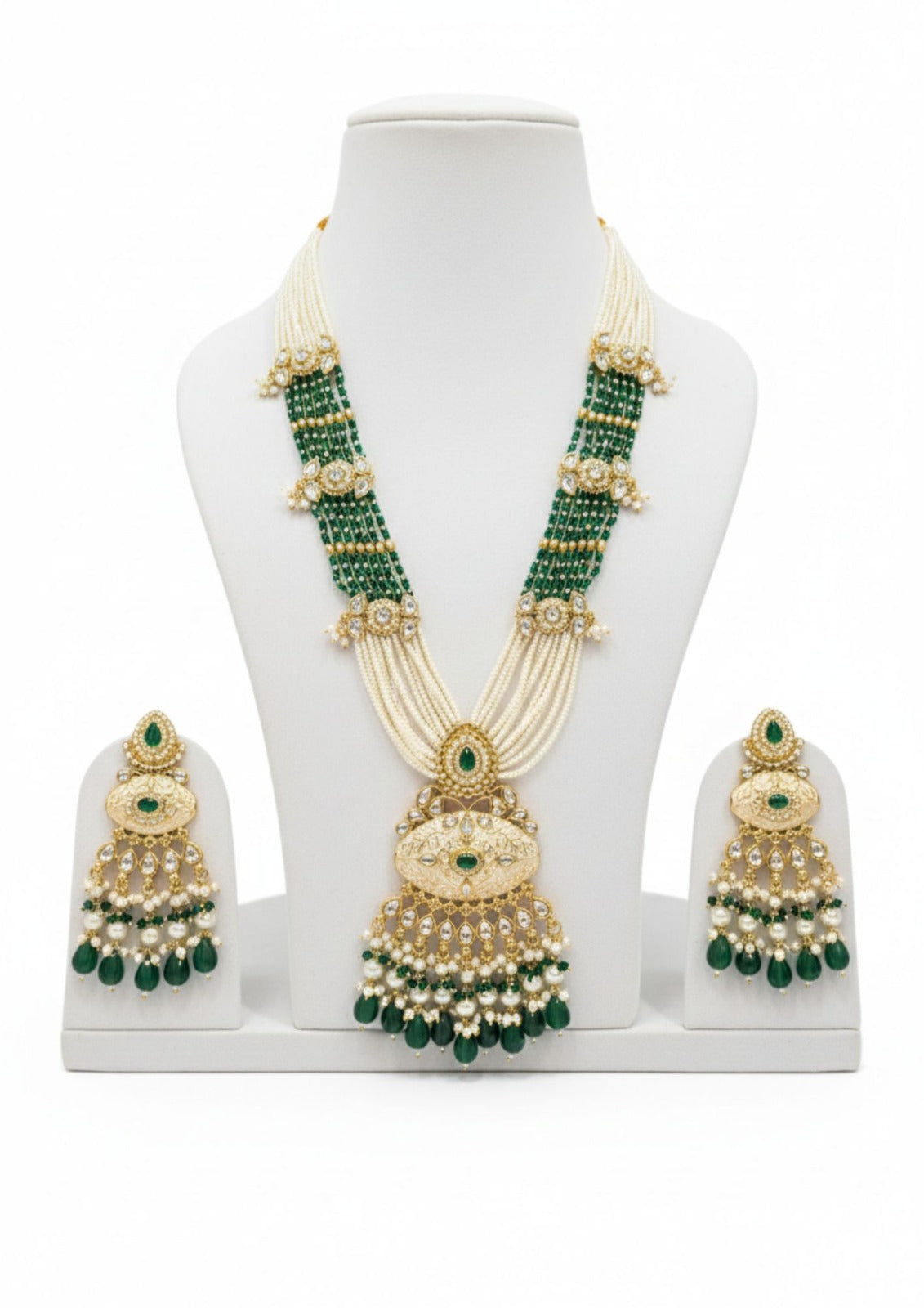 Kundan Polki Green Beaded Set