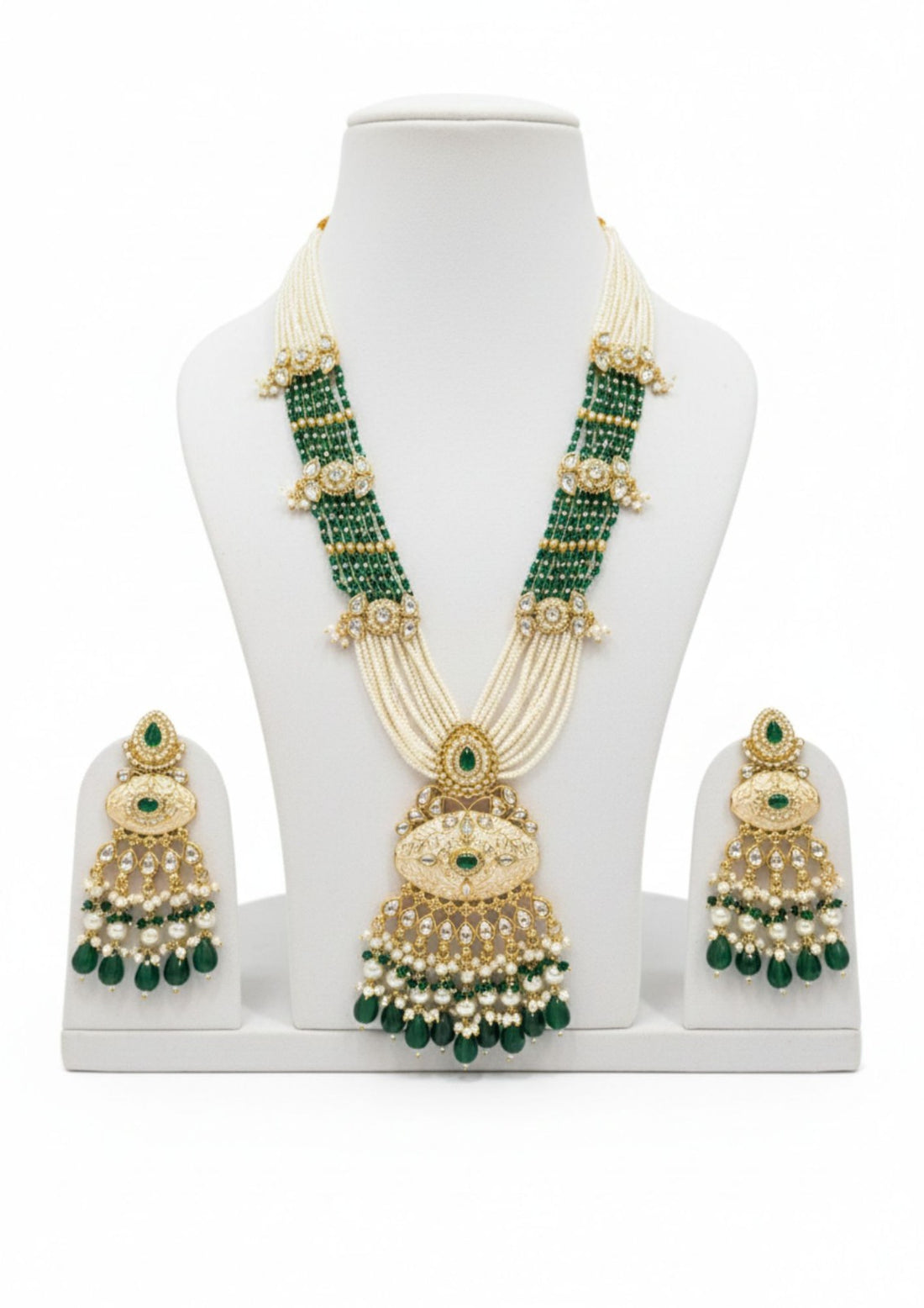 Kundan Polki Green Beaded Set