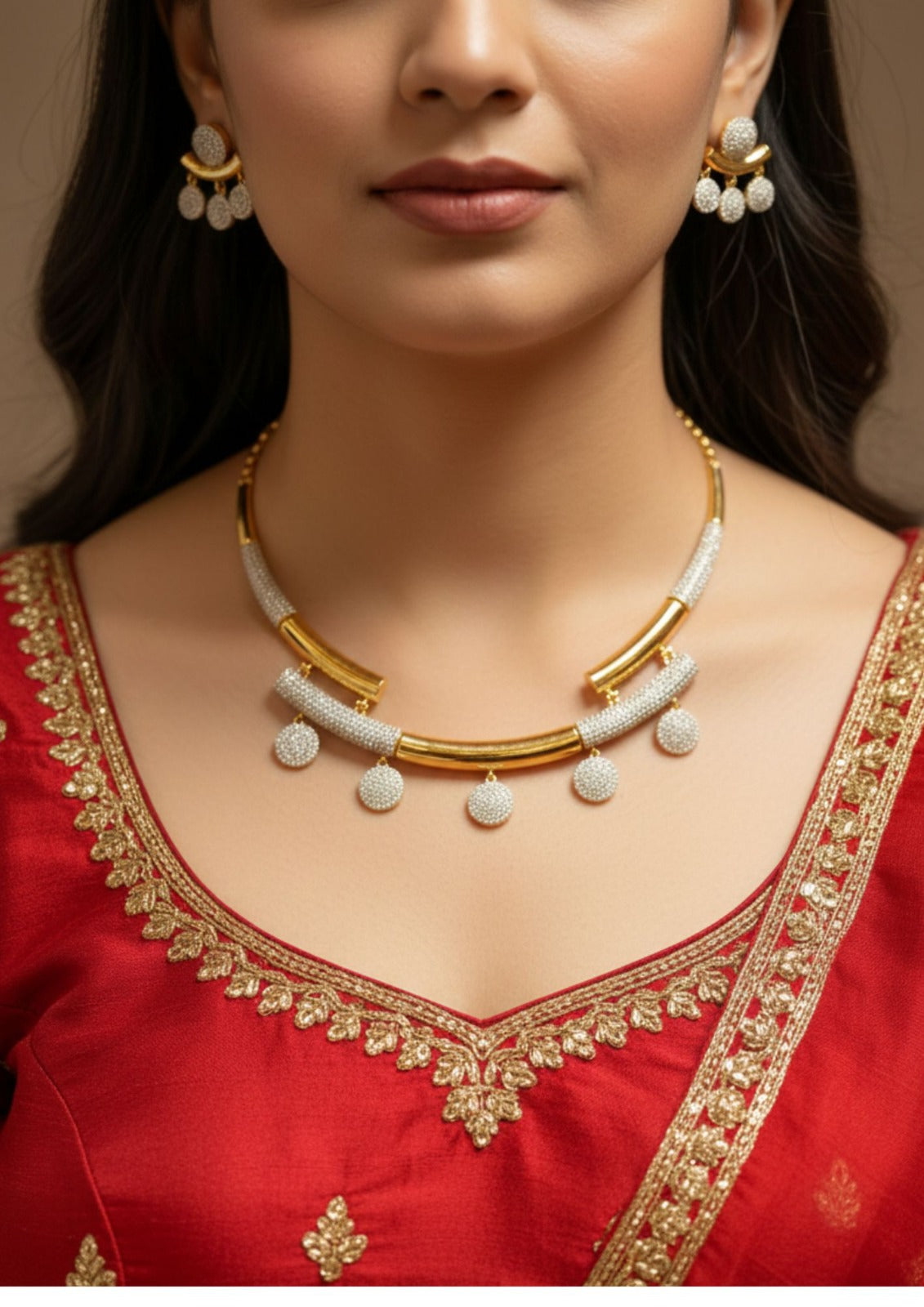 Gold necklace with matching earrings